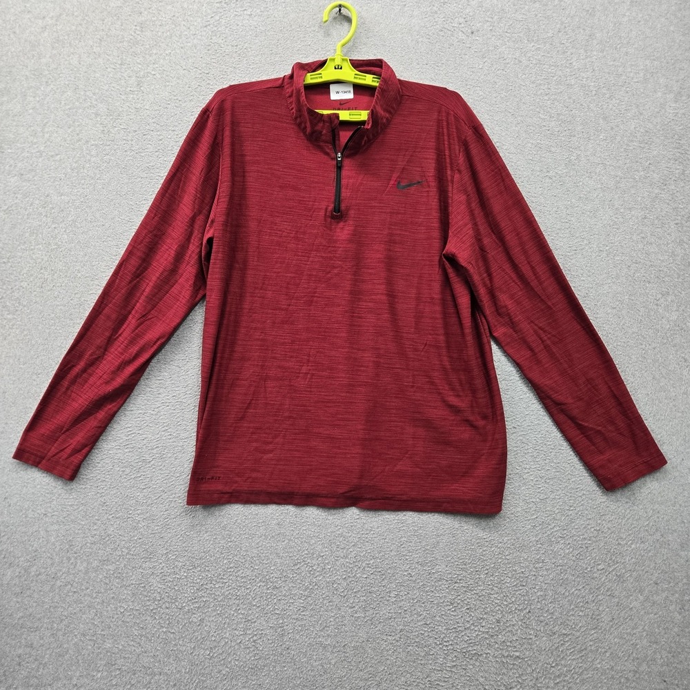 Nike Men Sweatshirt L Red Quarter Zip Dri-Fit Activewear Zipper Logo Pullover